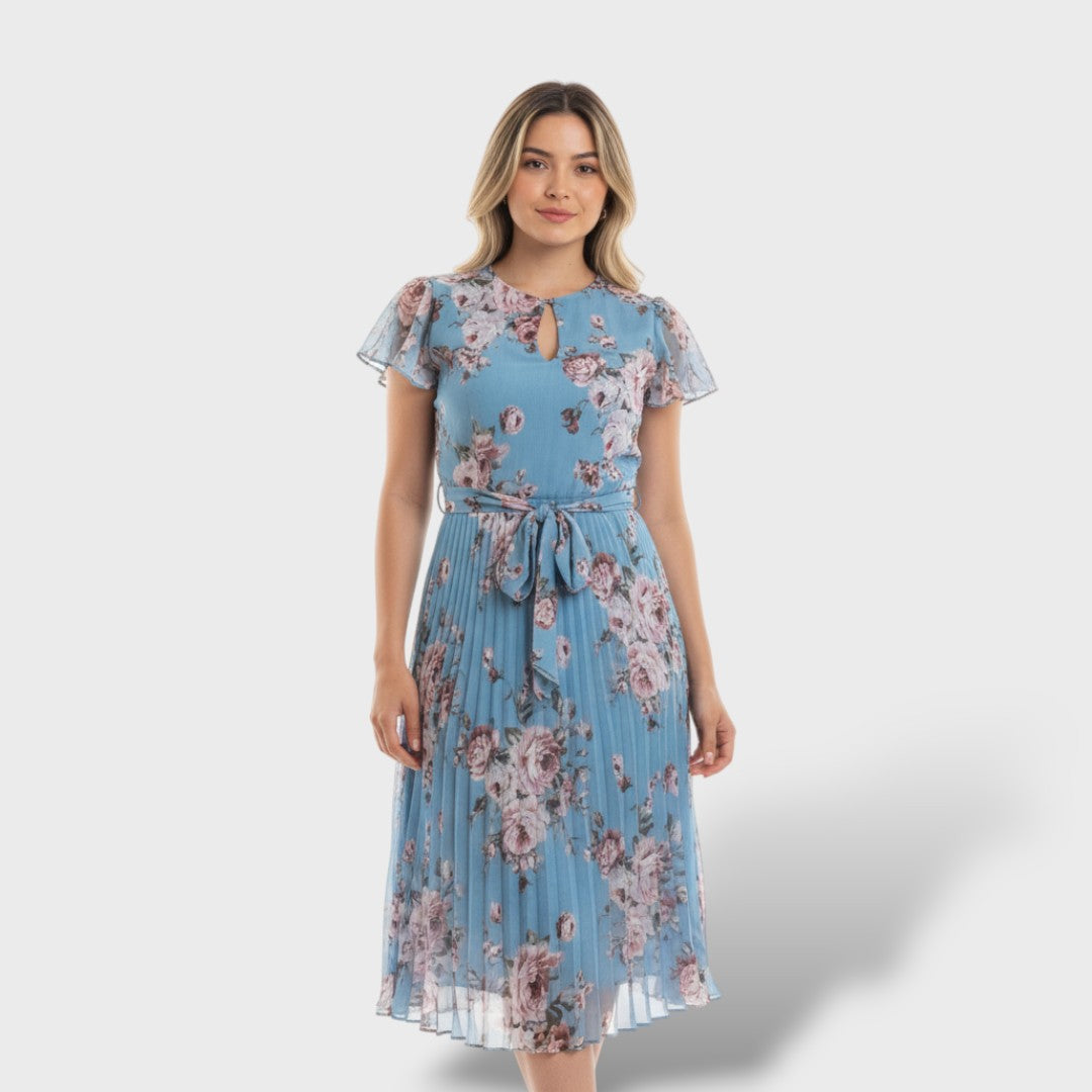 Vestido Midi Floral Cruzado con Cinturón Lazo