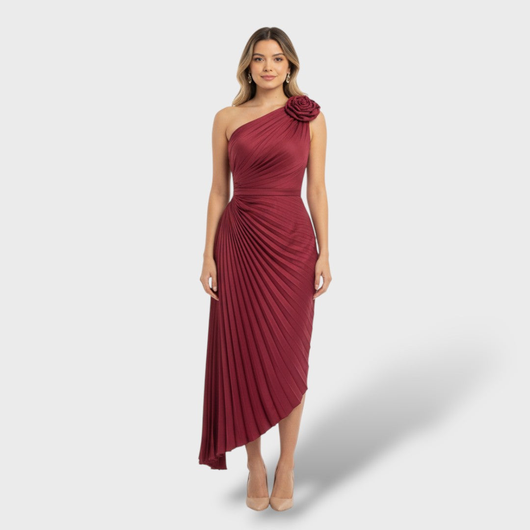 Vestido Largo Asimétrico Plisado