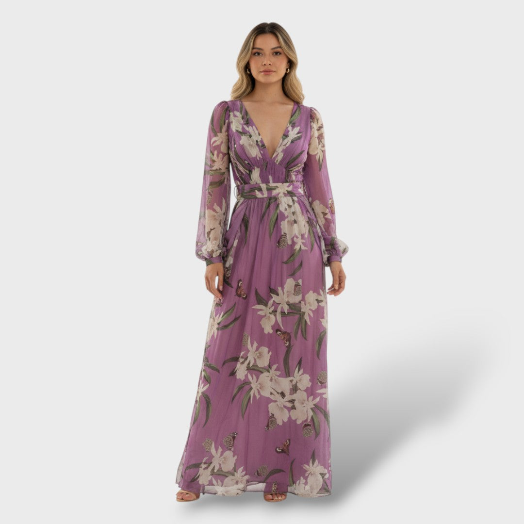 Vestido de Gasa Floral con Corte Fluido