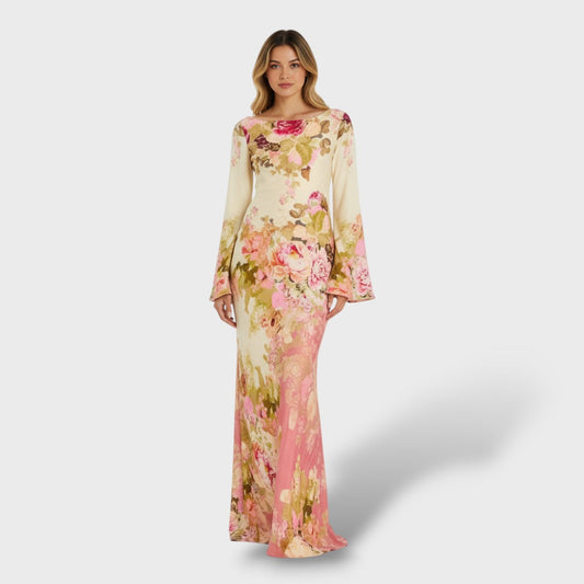 Vestido Largo Floral Mangas Acampanadas