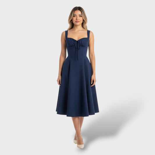 Vestido Midi Elegante con Espalda de Corsé