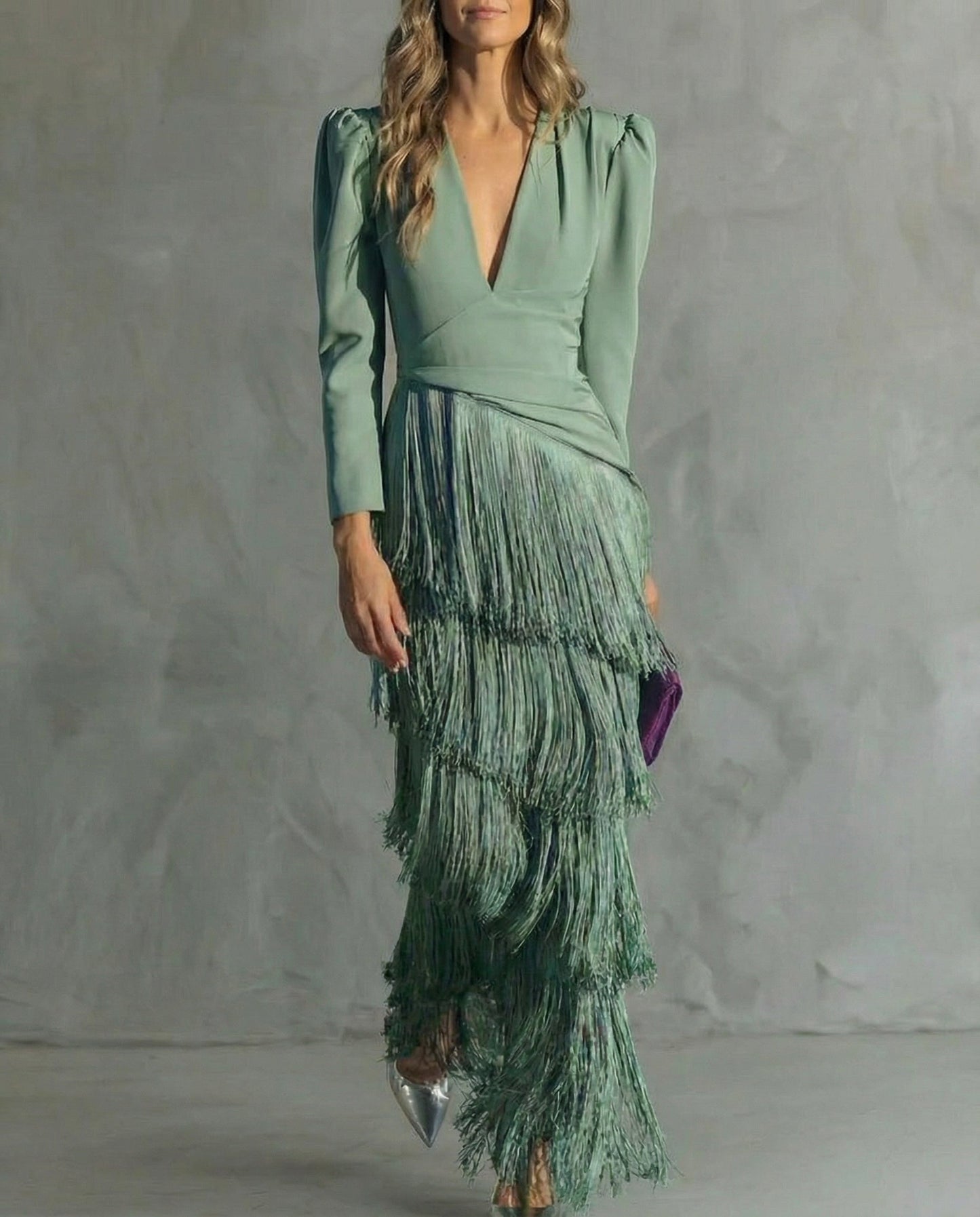 Alessia ™ Vestido midi elegante con mangas de flecos