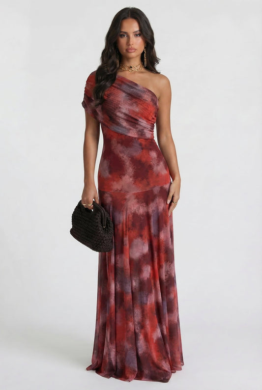 Valeria Maxi Vestido Rojo Estampado