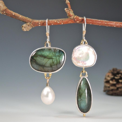 Pendientes vintage de plata con piedras naturales