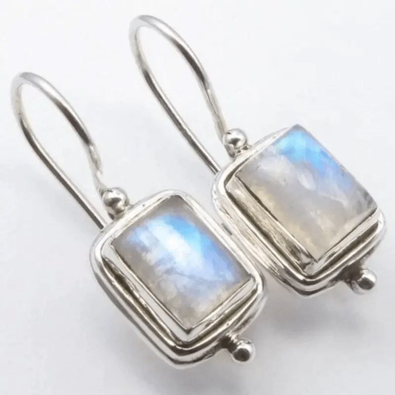 Beatriz - Pendientes vintage con piedra de luna cuadrada