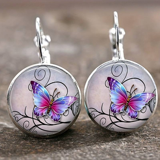 Pendientes vintage de mariposa con cristales redondos