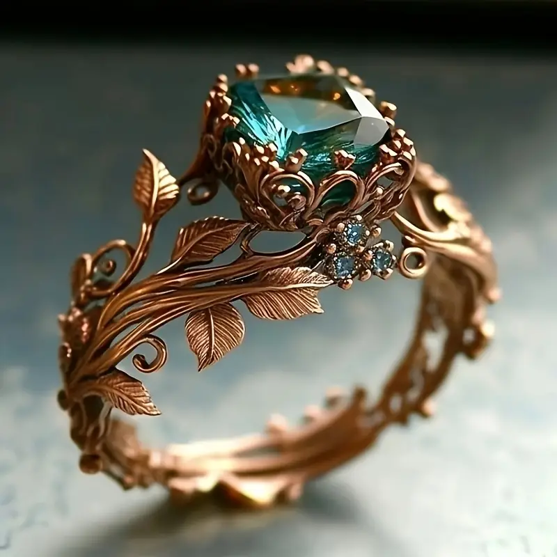 Anillo natural con cristal verde