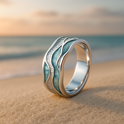 Anillo de plata olas turquesa