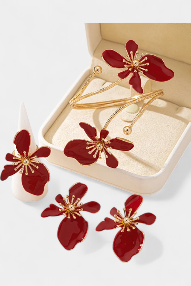 Set de Accesorios Florales: Pulsera + Pendientes + Anillos