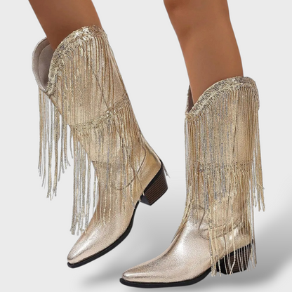 Botas Cowboy Mujer Vintage con Flecos