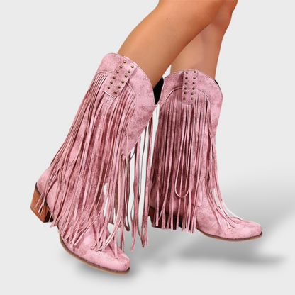 Botas Cowboy Mujer Vintage con Flecos