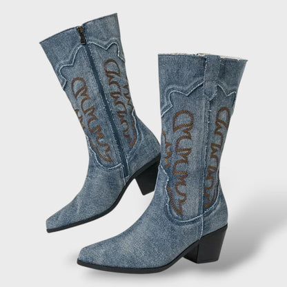 Botas Vaqueras de Mezclilla Bordadas