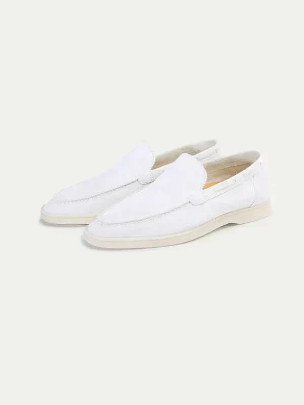 Lorenzo | Mocasines Clásicos de Ante Blanco Perla