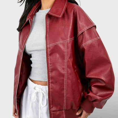 Bomber de Cuero Mujer Estilo Retro
