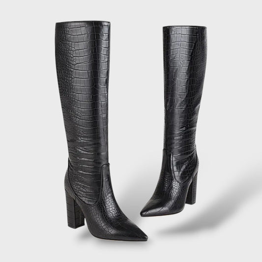 Botas Altas de Piel Sintética con Estampado Serpiente