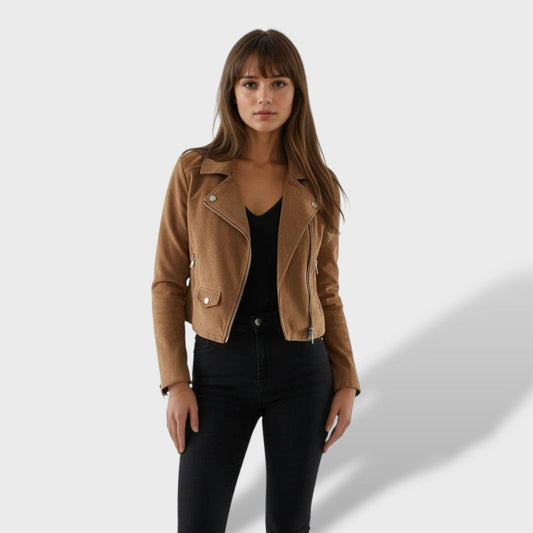 Isabel Chaqueta corta de ante elegante y suave